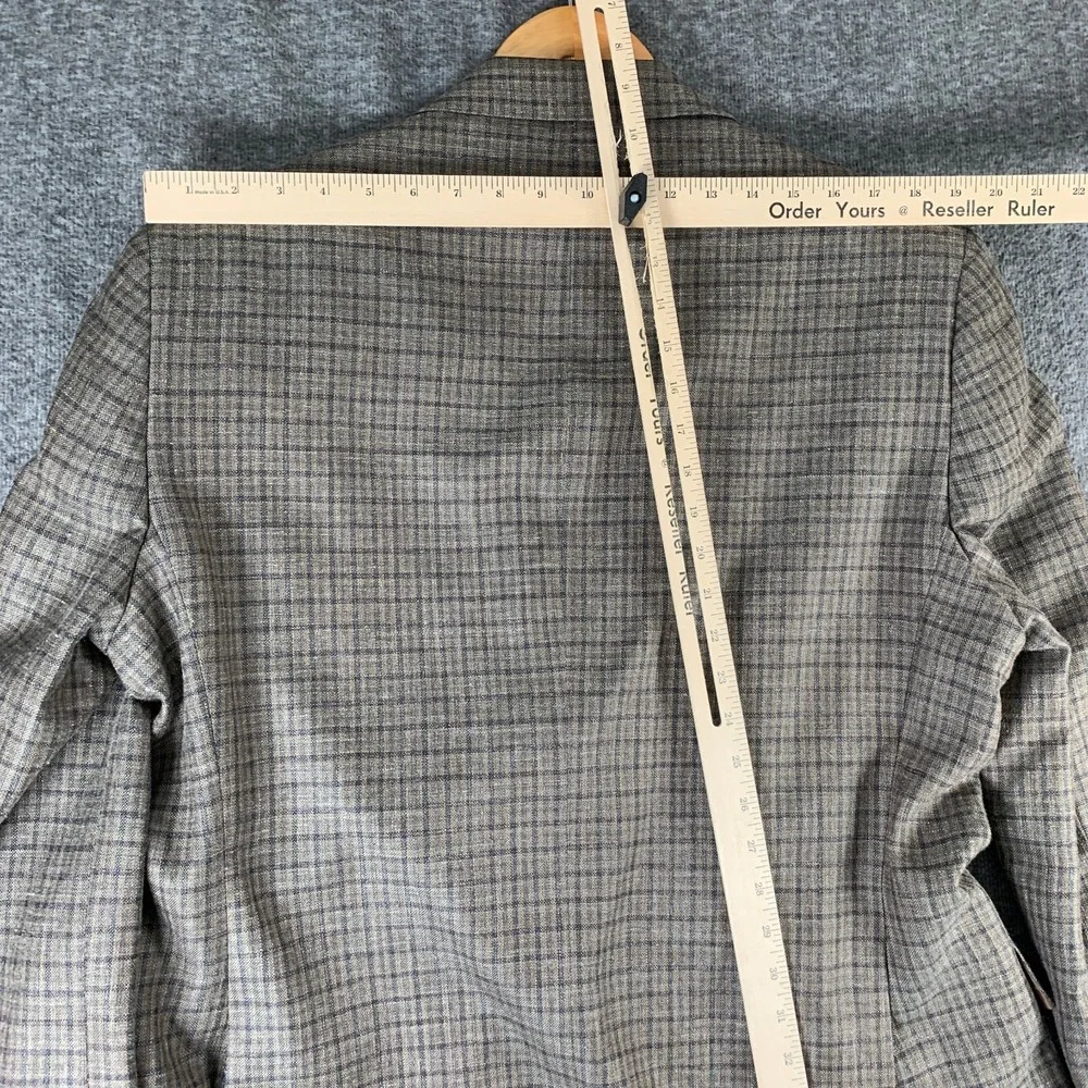 Jos A Bank Blazer Jacket Men 44L Brown Check Linen Silk Wool Sport Coat Chelsea